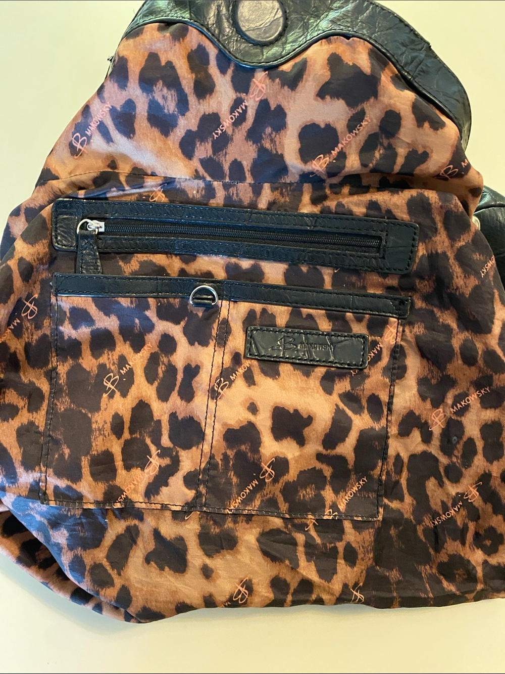 b. makowsky Black Leather Shoulder Bag with Leopard-Print Lining - Picture 11 of 15